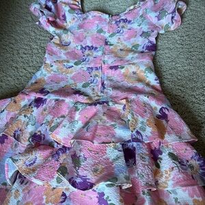 Rare Editions Pink Floral Tiered Dress with Purple Accents